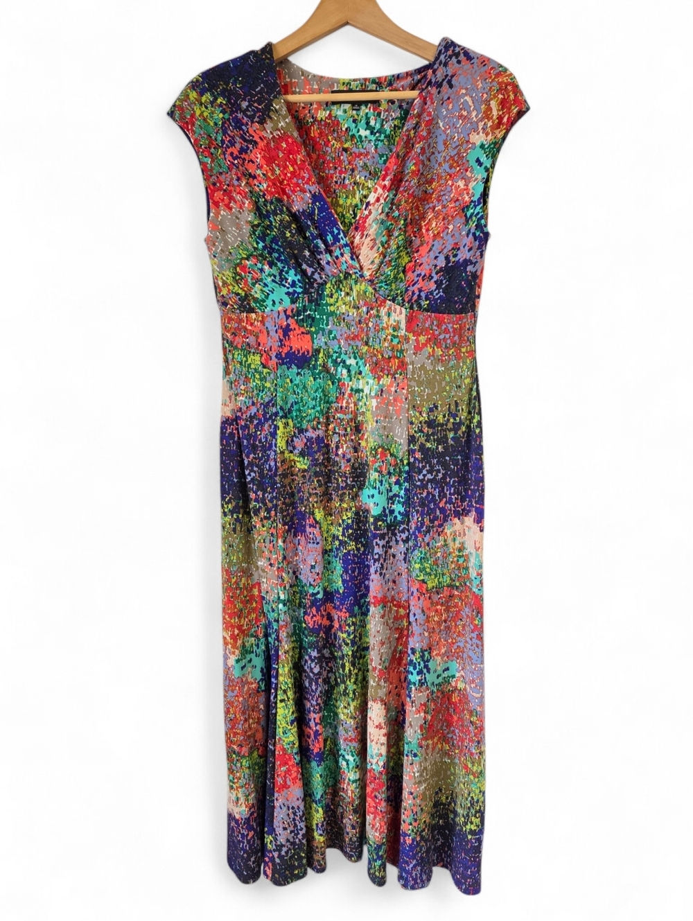 Jones New York Multicolor Abstract Print V-Neck Maxi Dress Size 10